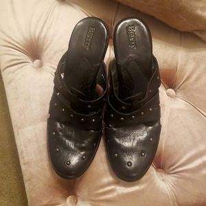 EUC Born black leather studded mules size 11/EU43